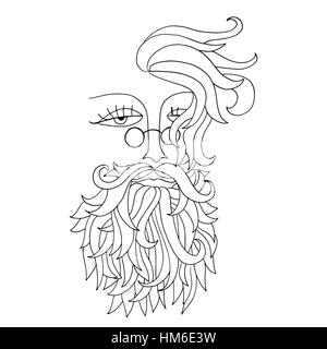 Homme à barbe et de verre. Style hippie. Vector illustration. Illustration de Vecteur