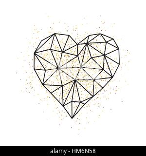 Happy valentines day love carte postale avec des bas blancs en forme de coeur style poly golden glitter. Vector illustration Illustration de Vecteur
