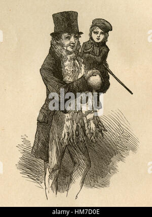 1870 gravure de A Christmas Carol de Charles Dickens, "Bob Cratchit et Tiny Tim,' par S. Eytinge Jr. Banque D'Images