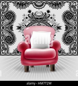 Fauteuil en cuir rouge avec un livre blanc de l'intérieur de l'oreiller Illustration de Vecteur