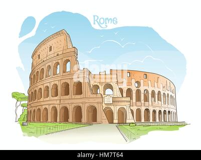 Colisée, Rome, Italie. Vector illustration. Illustration de Vecteur