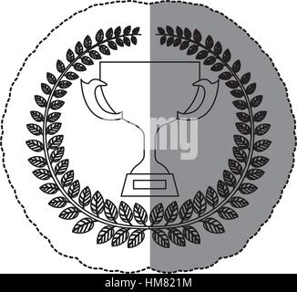 Ombre moyen autocollant monochrome avec couronne d'olivier avec trophy cup avec la plaque vector illustration Illustration de Vecteur