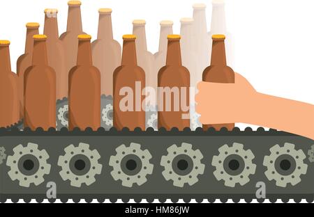 Bouteilles de bières dans l'usine de droit, vector illustration Illustration de Vecteur