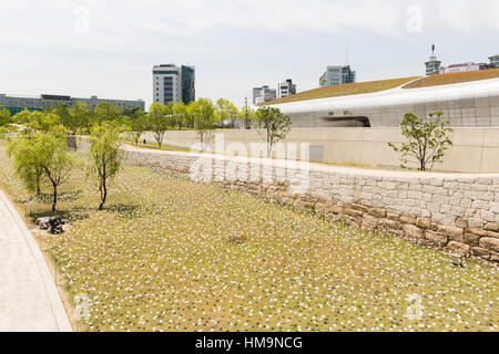 Jardin de fleurs blanches, Dongdaemun History & Culture Park, Dongdaemun Design Plaza, Séoul, Corée du Sud. Banque D'Images