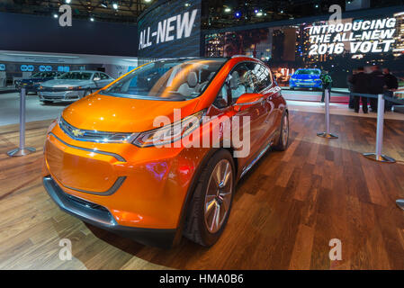 Boulon Chevrolet EV concept car au North American International Auto Show (NAIAS). Banque D'Images