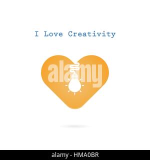 Ampoule Lumière créative et coeur sign vector design modèle de page d'icône représentant une ampoule.avec coeur en tant que concept.inspiration créative industrielle et de lo Illustration de Vecteur