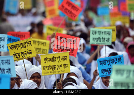 Dhaka 31 Jan 2017. Les élèves de différentes écoles organisent des pancartes disant non aux drogues à un programme de sensibilisation organisées par la DPM Banque D'Images