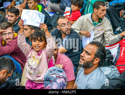 Les réfugiés de guerre à la gare Keleti, le 5 septembre 2015 à Budapest, Hongrie Banque D'Images