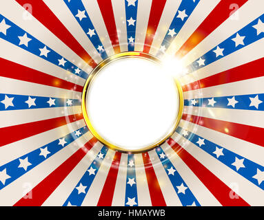 Fond patriotique, États-Unis d'Amérique avec des étincelles. Drapeau USA couleur rond cadre. American Memorial Day ou jour de l'indépendance concept anneau d'or Banque D'Images