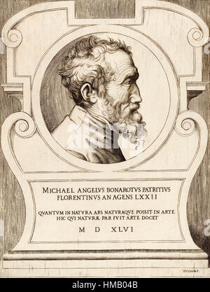 Michelangelo DI LODOVICO BUONARROTI Simon, 1475 - 1564, l'artiste italien. Après une impression de Giulio Bonasone, vers 1498 - vers 1580. Banque D'Images