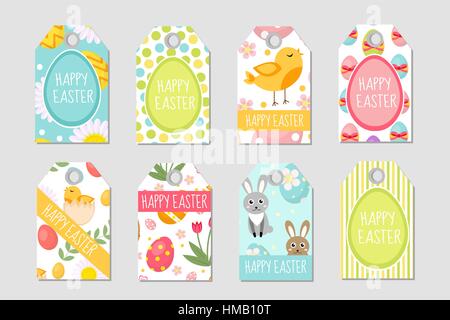 Pâques mignon. tags Collection d'étiquettes avec lapin, oeufs et fleurs. Modèles de printemps pour votre conception. Vector illustration Illustration de Vecteur