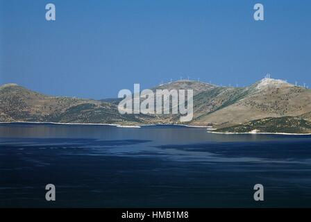 L'Eubée (Evia) island vu de Sesi, Grèce Centrale, Grèce. Banque D'Images