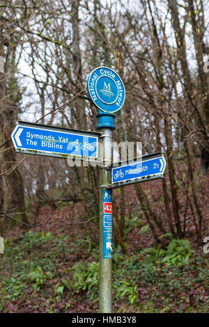 L'orientation et des panneaux d'information à la pêche parking pour Hadnock Arrêter trail, forêt de Dean. Banque D'Images