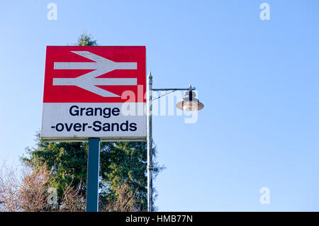 Grange Over Sands Gare Sign Banque D'Images