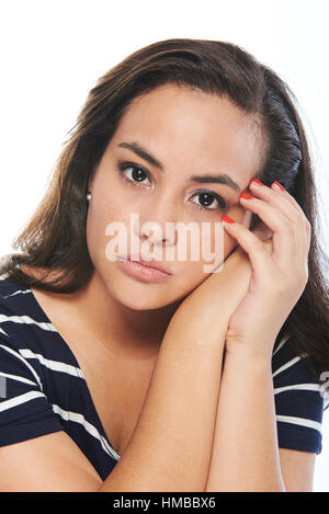 Portrait of young woman isolated on white Banque D'Images