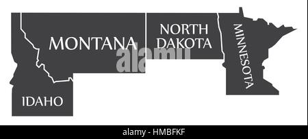 Idaho - Montana - Dakota du Nord - Minnesota site étiqueté illustration noir Illustration de Vecteur