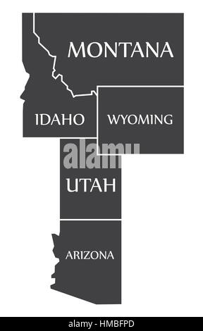 Montana - Montana - Wyoming - Utah - Arizona site étiqueté illustration noir Illustration de Vecteur
