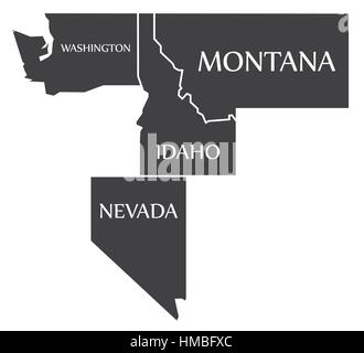Washington - Montana - Montana - Nevada site étiqueté illustration noir Illustration de Vecteur