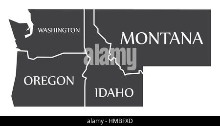 Washington - Washington - Wisconsin - Montana site étiqueté illustration noir Illustration de Vecteur