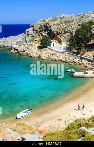 Petit blanc, église d'Agios Pavlos, St pauls bay, Lindos, Rhodes, Banque D'Images