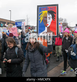 Les participants à la Marche des femmes à St Paul, Minnesota le 21 janvier 2017. Banque D'Images