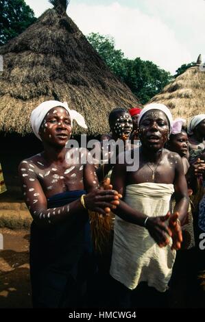 Yacouba femmes effectuant une danse dans le village de Silacoro sur les pentes du mont Zala, région de Man, Côte d'Ivoire. Banque D'Images