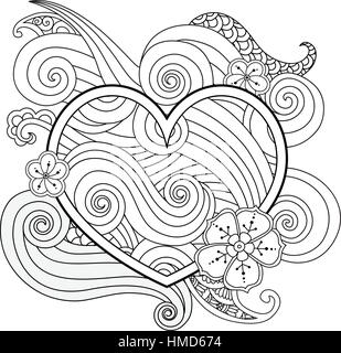 Coloriage avec cœur et abstrait élément isolé. Happy Valentines Day pour l'impression graphique, carte. Illustration de Vecteur