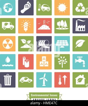 Collection de l'environnement et des changements de couleur carré connexes vector icons Illustration de Vecteur