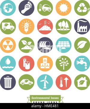 Collection de l'environnement et de changements climatiques des ronde couleur vector icons Illustration de Vecteur