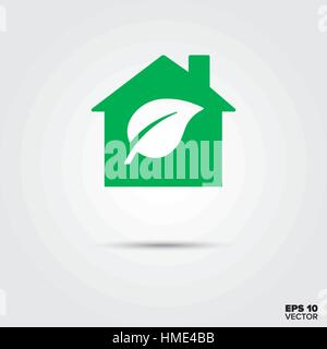 Chambre verte avec l'icône vecteur symbole de la feuille. La maison basse énergie. Illustration de Vecteur