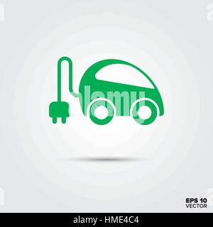 Voiture compacte électrique vert avec bouchon électrique vector Icône. Eco-friendly véhicule zéro emission. Illustration de Vecteur