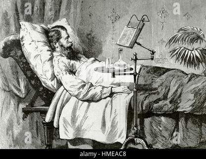 Frédéric-guillaume IV (1795-1861). Roi de Prusse. Le Roi dans sur son lit de mort, dans un cabinet d'étude improvisée. L'illustration artistique, VII, numéro 334, 21 mai 1888. La gravure. Banque D'Images
