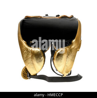 Boxe de protection casque de cuir protège tête isolé sur blanc. La protection de la sécurité de l'équipement pour sport de combat plein contact. Banque D'Images