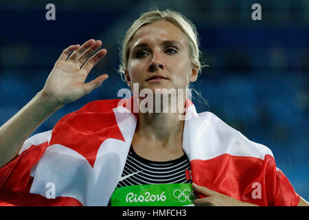 Rio de Janeiro, Brésil. 13 août 2016. Brianne Theisen Eaton (CAN) remporte la médaille de bronze à l'heptathlon lors des Jeux Olympiques de 2016. ©PAUL J. Banque D'Images