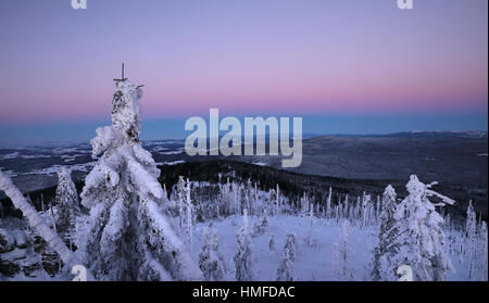 Colorés, frosty matin sur le mont Dreisessel en Allemagne. Dans l'arrière-plan de la ceinture de Vénus Banque D'Images