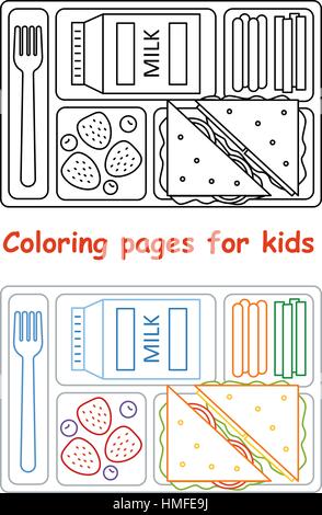 Pages à colorier pour les enfants le bac avec le déjeuner. Illustration de Vecteur