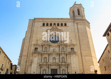 Cathédrale, façade baroque de la cathédrale étapes, ville de Gérone, Gérone, Catalogne, Espagne Banque D'Images