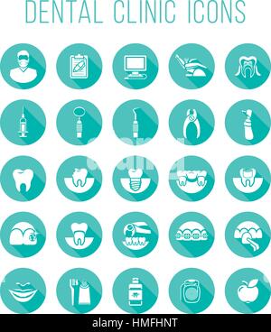 Série de télévision moderne conceptuel vecteur icônes de services d'une clinique dentaire, stomatologie, dentisterie, orthodontie, soins de santé et l'hygiène bucco-dentaire, restor Illustration de Vecteur