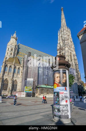 L'Autriche, Vienne, Stephansplatz, conservation et restauration déguisée habilement effords à la cathédrale Saint-Étienne (Stephansdom) Banque D'Images