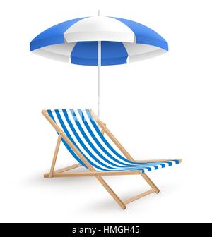 Soleil Parasol avec chaise de plage isolated on white Illustration de Vecteur