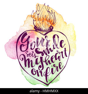 Vector Handdrawn diy doodle illustration de coeur rempli de lettres. Votre sourire définit mon coeur en feu . Modèle de carte de vœux, bannière, paquet, cl Banque D'Images