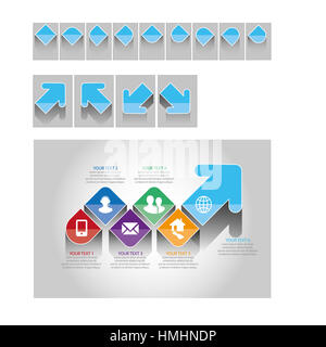 Créer de belles infographies en utilisant le vecteur des infographies sur boîte de construction de cet ensemble. Formes et couleurs de la moissonneuse-batteuse,texte. Les combinaisons a Banque D'Images