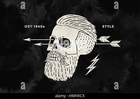 Vintage poster de hipster crâne étiquette pour t-shirt print Illustration de Vecteur