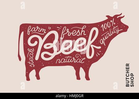 L'affiche de la mode avec silhouette de vache rouge Illustration de Vecteur