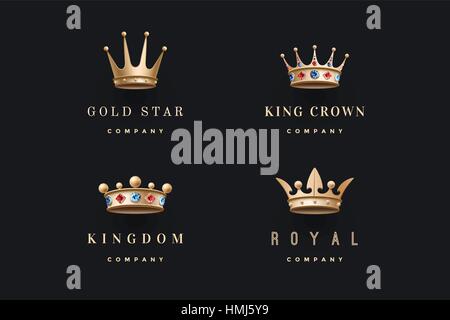 Ensemble d'icônes de couronnes d'or royal Illustration de Vecteur