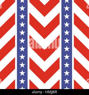 Motif patriotique USA seamless. Les symboles et les couleurs du drapeau américain. Arrière-plan de 4 juillet USA Date de l'indépendance. Étoiles et rayures rouges et blanches en zigzag Illustration de Vecteur