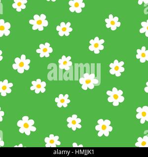 Fun motif transparent fleurs. Camomille Cartoon sur fond vert gazon. Vector illustration. Illustration de Vecteur