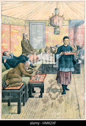 "Un nouveau vice - fumer l'opium en France' illustration d'un opium den en France pour accompagner un article de 1905 de 'Le Petit journal' discuter la montée de fumer l'opium en France et l'ouverture des tanières à Cherbourg, Marseille, Toulon et Paris. En octobre 1908 un strict contrôle sur la vente et l'utilisation d'opium ont été introduites. Voir la description pour plus d'informations. Banque D'Images