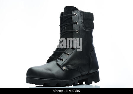 Hommes Bottes en cuir noir avec le cuir plus doux au milieu Banque D'Images