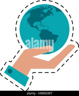 Hand holding concept monde couper la ligne de communication Illustration de Vecteur